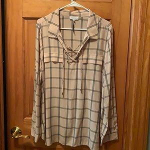 Calvin Klein Woman’s pink with black stripe long sleeve shirt